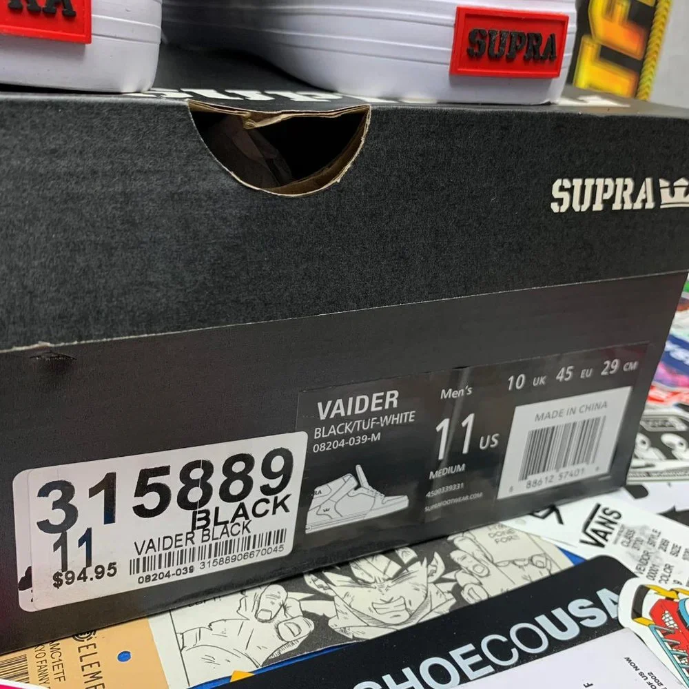 SUPRA VAIDER BLACK, WHITE & RED TUF SKATE SHOES NEW WITH BOX - Picture 10 of 10